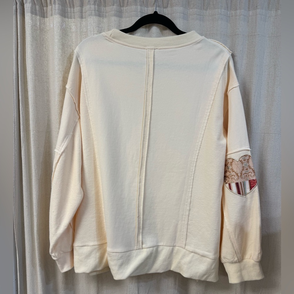 POL Cream Scoop Neck Sweatshirt with Patchwork "LOVE" - Picture 4 of 5